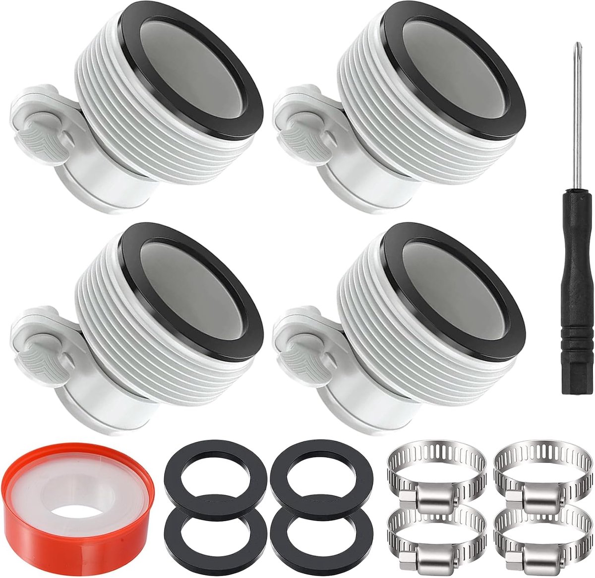 Poolslangadapter set 4-delig - Universeel met vrouwelijke draad - Inclusief RVS klemmen - Voor gemakkelijke installatie - ShopVlot