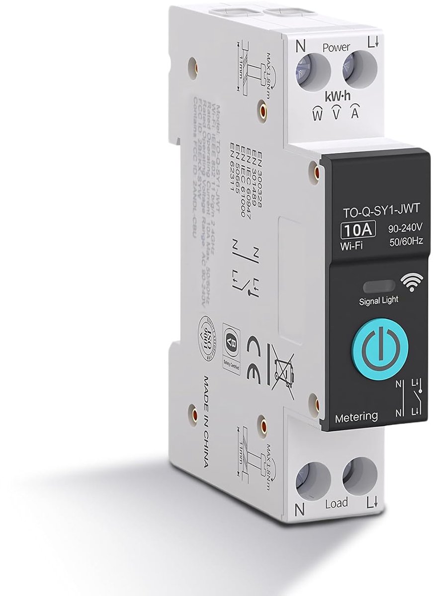 Smart Timer WiFi Schakelaar 10A - DIN Rail 1P+N - Overbelasting- en overspanningsbeveiliging - Energieverbruik meten - ShopVlot