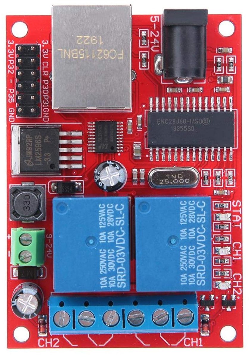 Controller Module - 2 kanaals relaisbord - LAN Ethernet - Vertraging schakelaar DC5V-24V - ShopVlot