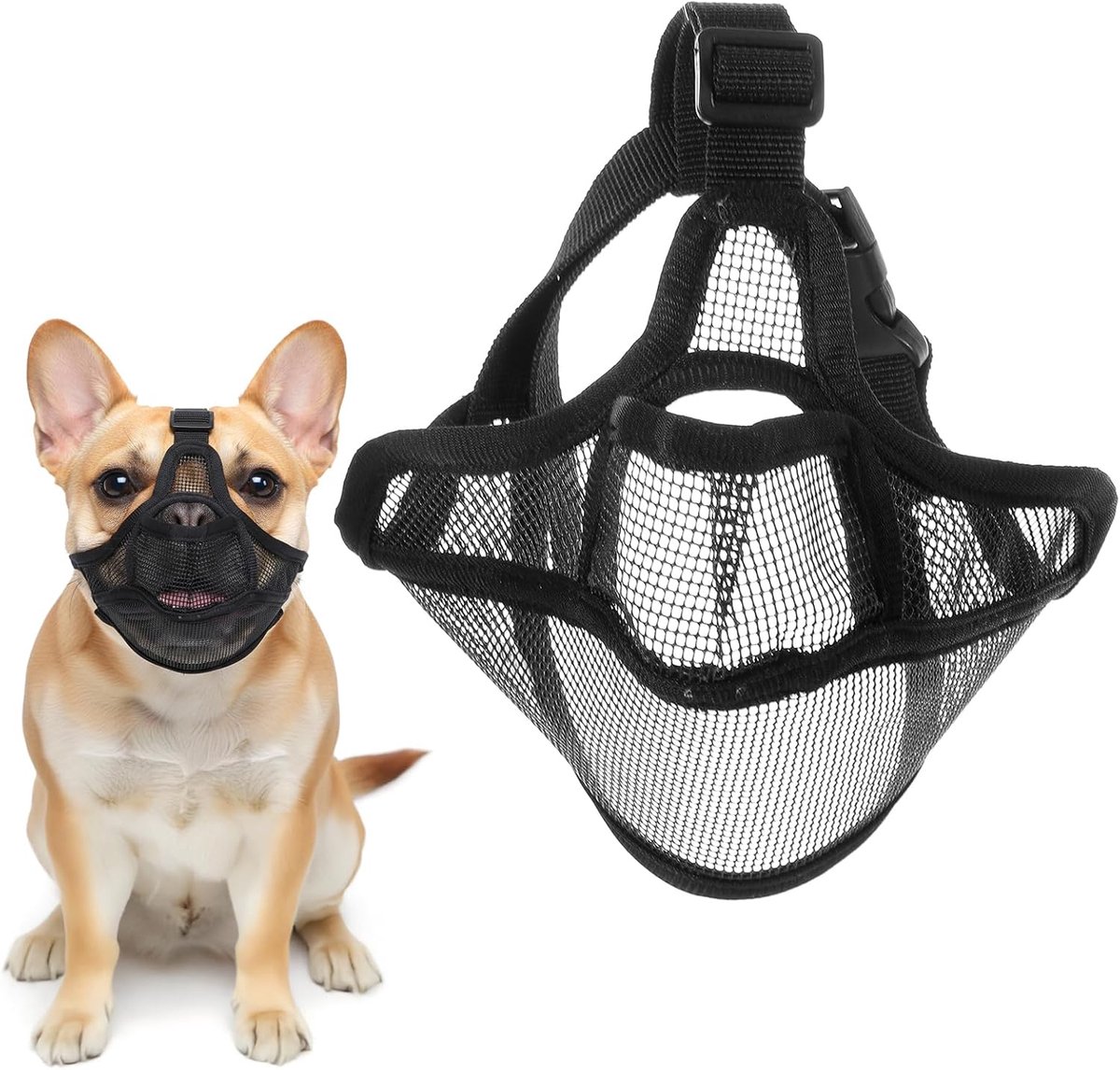 Muilkorf voor kortsnuitige honden - Ademend mesh - Verstelbare band - Voorkomt bijten en blaffen - ShopVlot