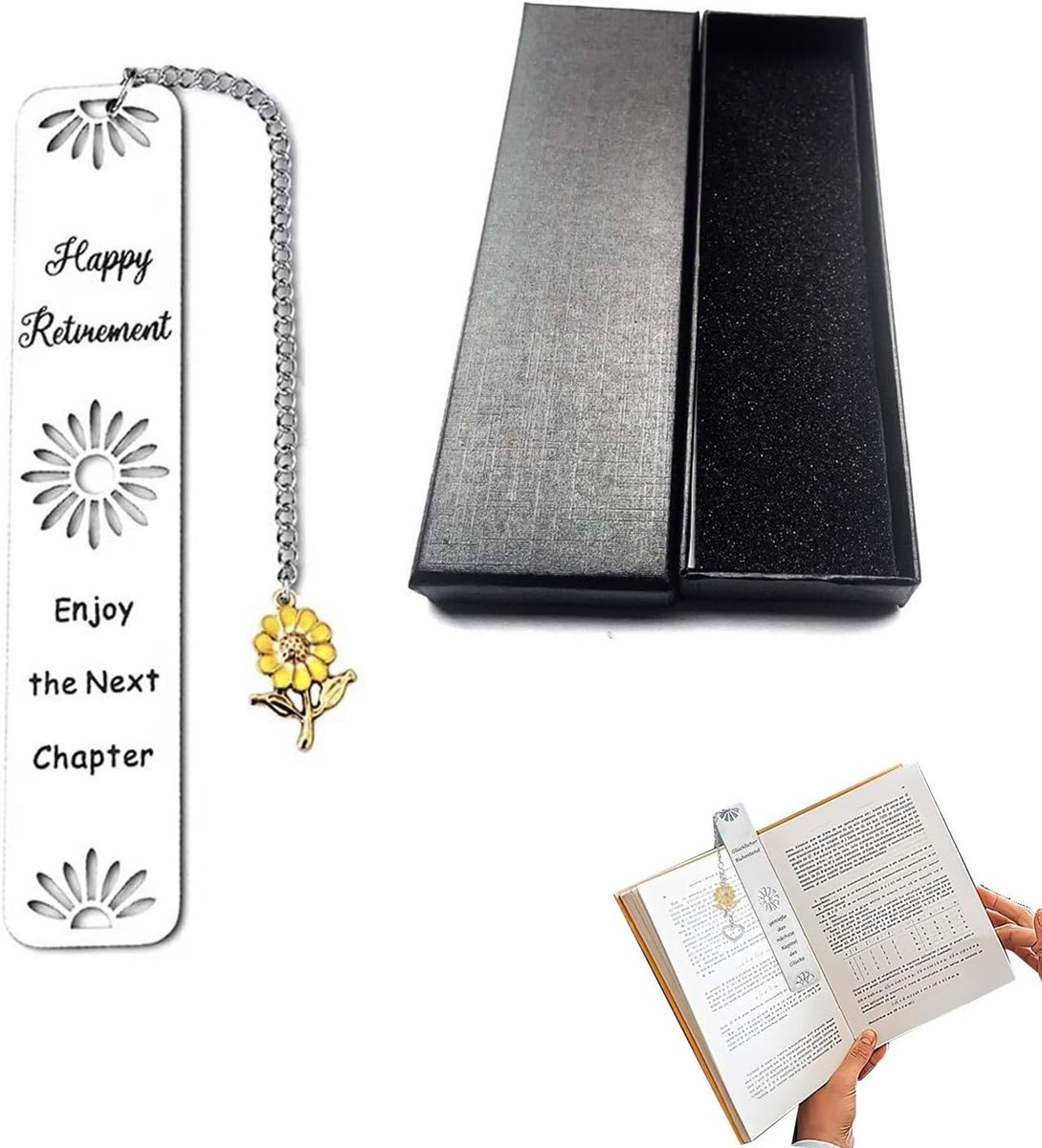 Gegraveerde metalen boekenlegger als afscheidscadeau voor leerkrachten - Hartvormige roestvrijstalen boekenlegger in zwart geschenkdoosje, 13x1cm, uniek en persoonlijk cadeau