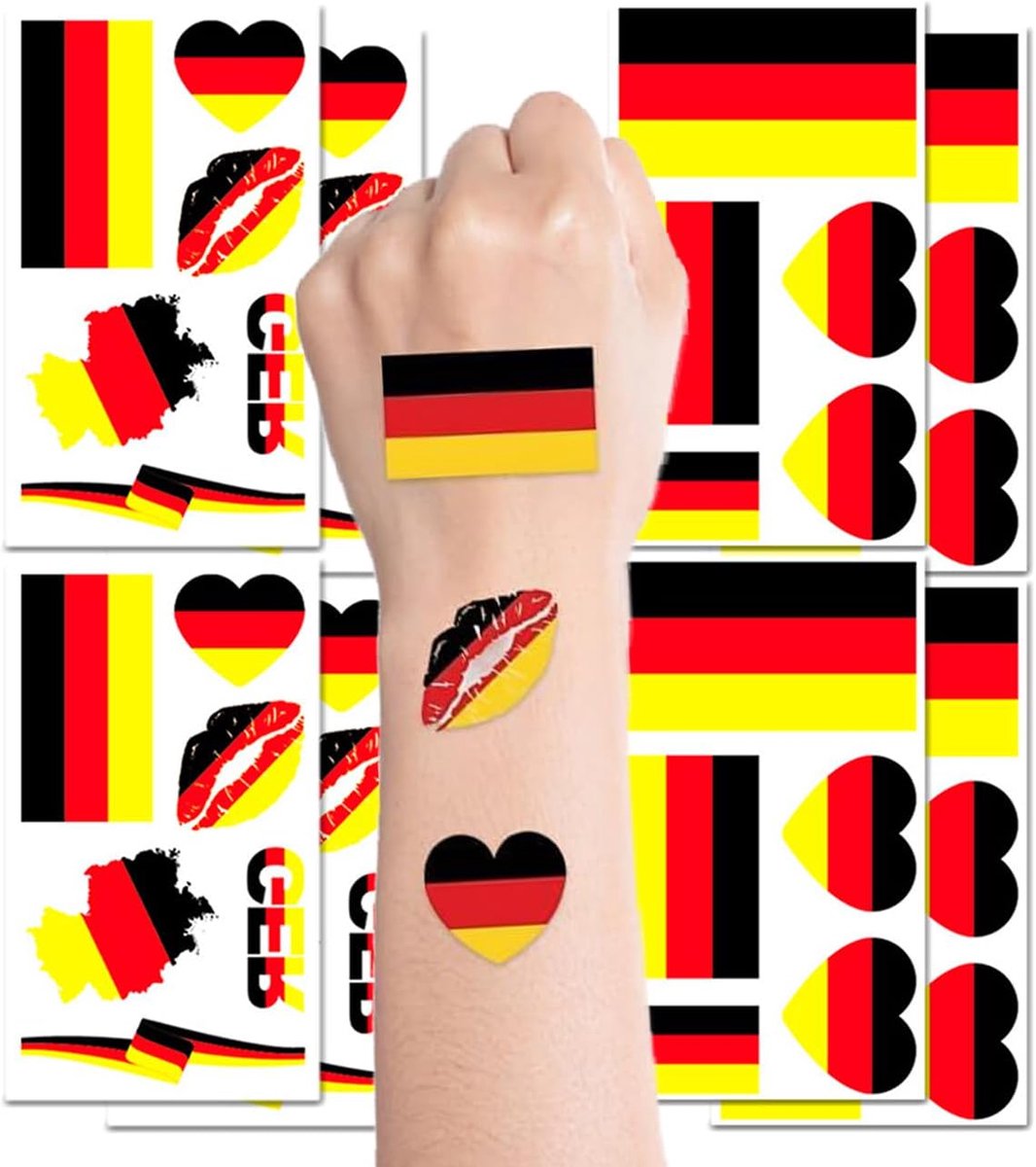 Tattoo Nationale vlag Duitsland 10 stuks stickers lichaamskleur voor voetbalfans stickers Duitsland - ShopVlot