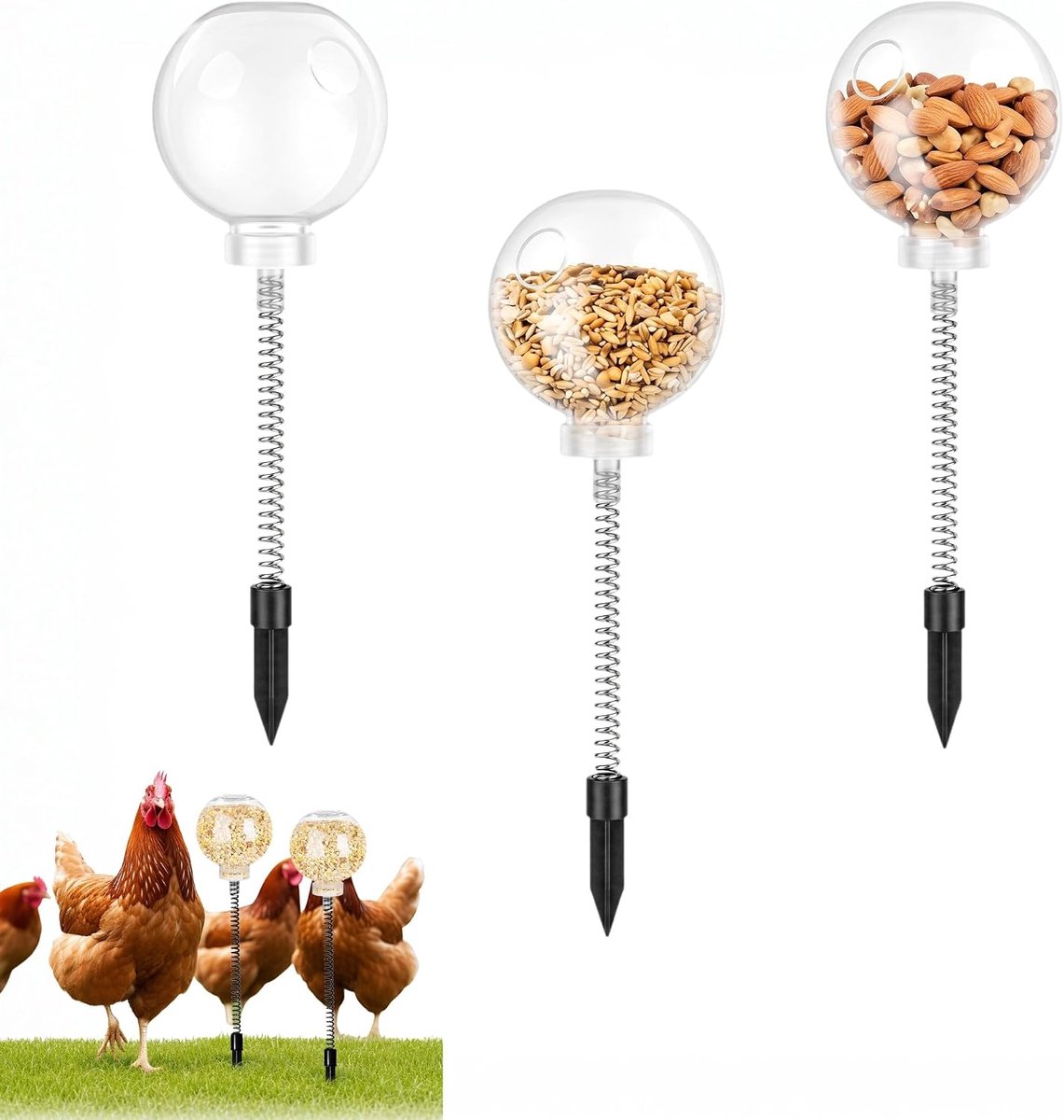 Kippenspeelgoed, 3 stuks voederautomaat kippen interactieve voederdispenser kippenspeelgoed met lente kip slow feeder - ShopVlot
