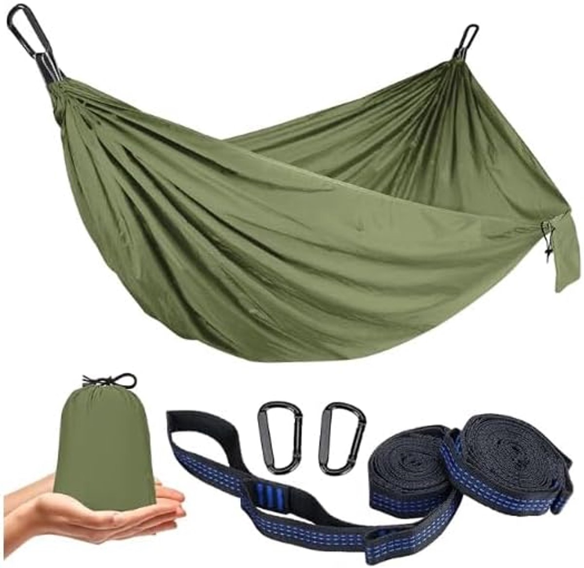 Campinghangmat voor kamperen, reizen, draagvermogen 300 kg, draagbaar, van parachute-nylon, ideaal voor backpacken en - ShopVlot