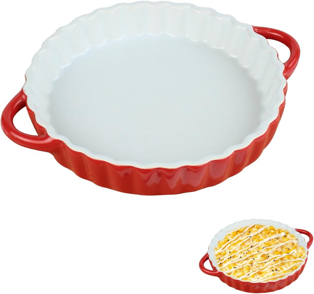 Deep Ceramic Cake Mould with Handles, Round Cake Mould Made of Ceramic, Quiche Mould, 26 x 20 x 4 cm, Round, Scratch - ShopVlot