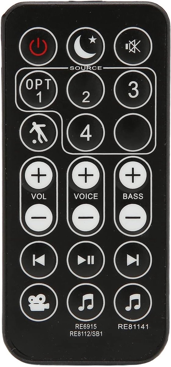 Vervangbare afstandsbediening voor soundbars, geschikt voor Polk systemen RE6915 en RE8114, met eenvoudige bediening en uitgebreide compatibiliteit