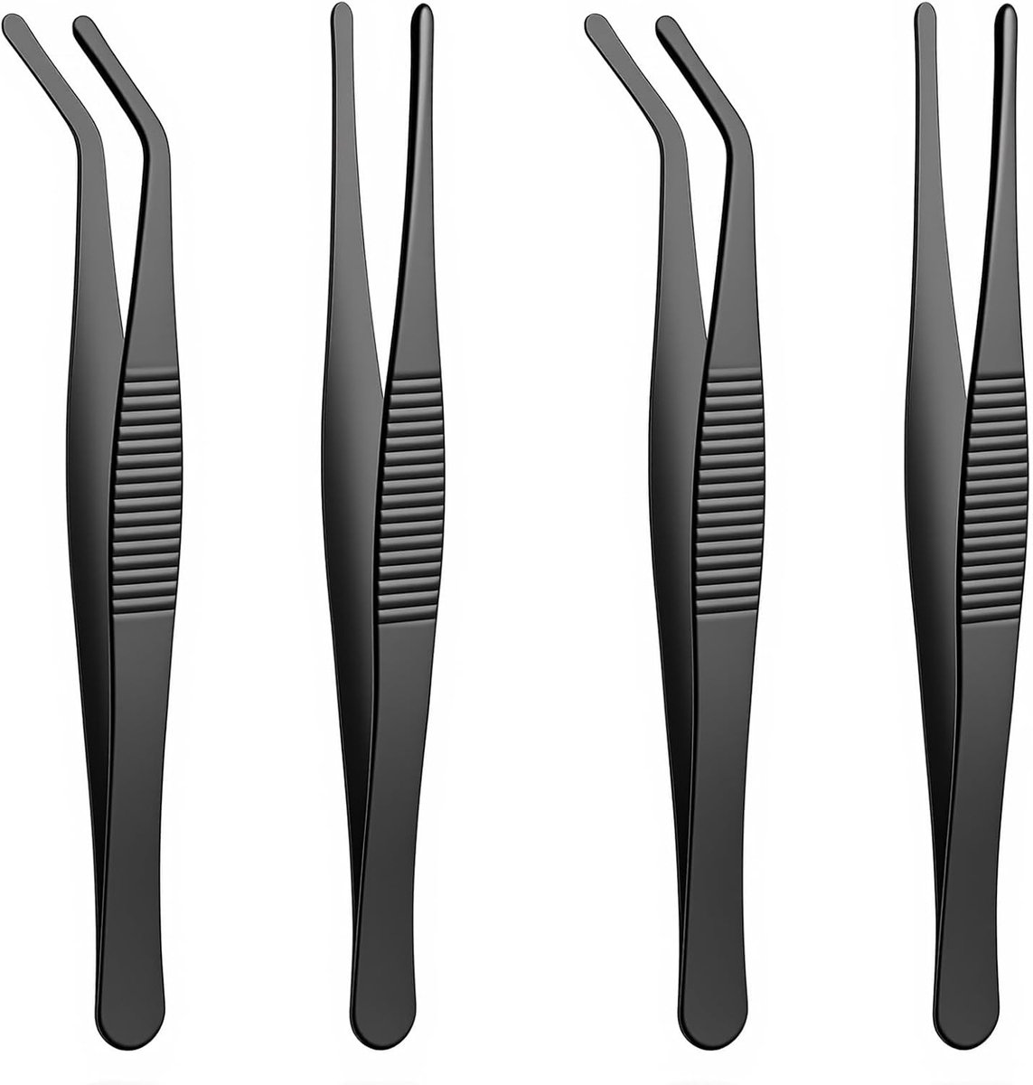 2 stuks pincetten - knutselen - gebogen en rechte pincet - roestvrij staal - pincetten met platte punt - voor elektronica en laboratoriumwerkzaamheden - waterdieren (zwart - 14 cm)