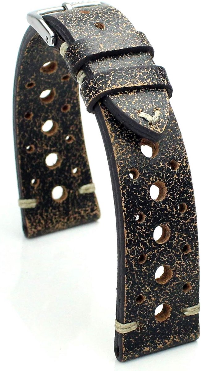 Sulla Sagittarius Rallye 20mm/16mm Vintage Cowhide Leather Watch Strap Handmade Rios1931 Scratched Brown, 20mm - ShopVlot