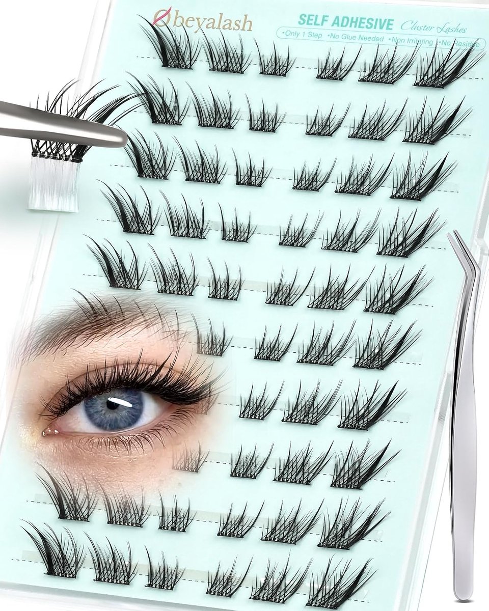 Obeyalash Pre-glued lashes, cluster, fox eye, self-adhesive eyelashes, individual lashes, extensions kit, pres-on - ShopVlot