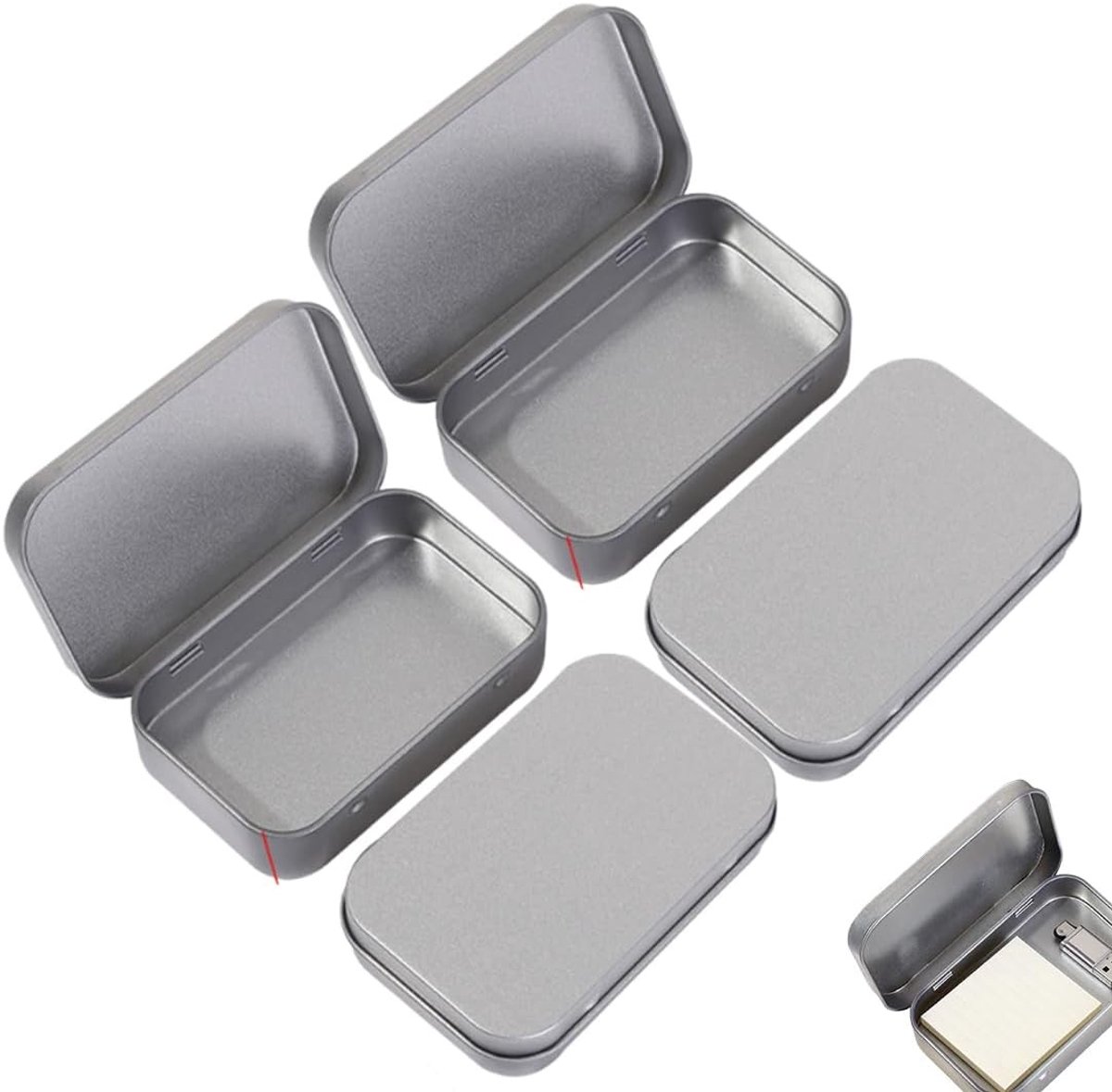 Set van 4 Kleine Rechthoekige Metalen Dozen voor Snoep, Sleutels en Sieradenopslag (95 x 62 x 20 mm)
