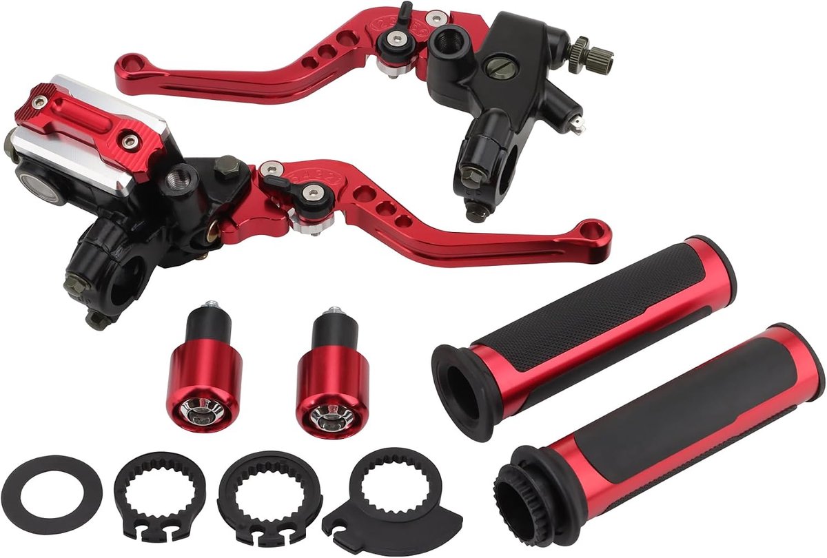 GOOFIT 22mm Red Brake Master Cylinder Motorcycle Brake Lever Universal Handle Rod Ends Brake Lever Replacement for - ShopVlot