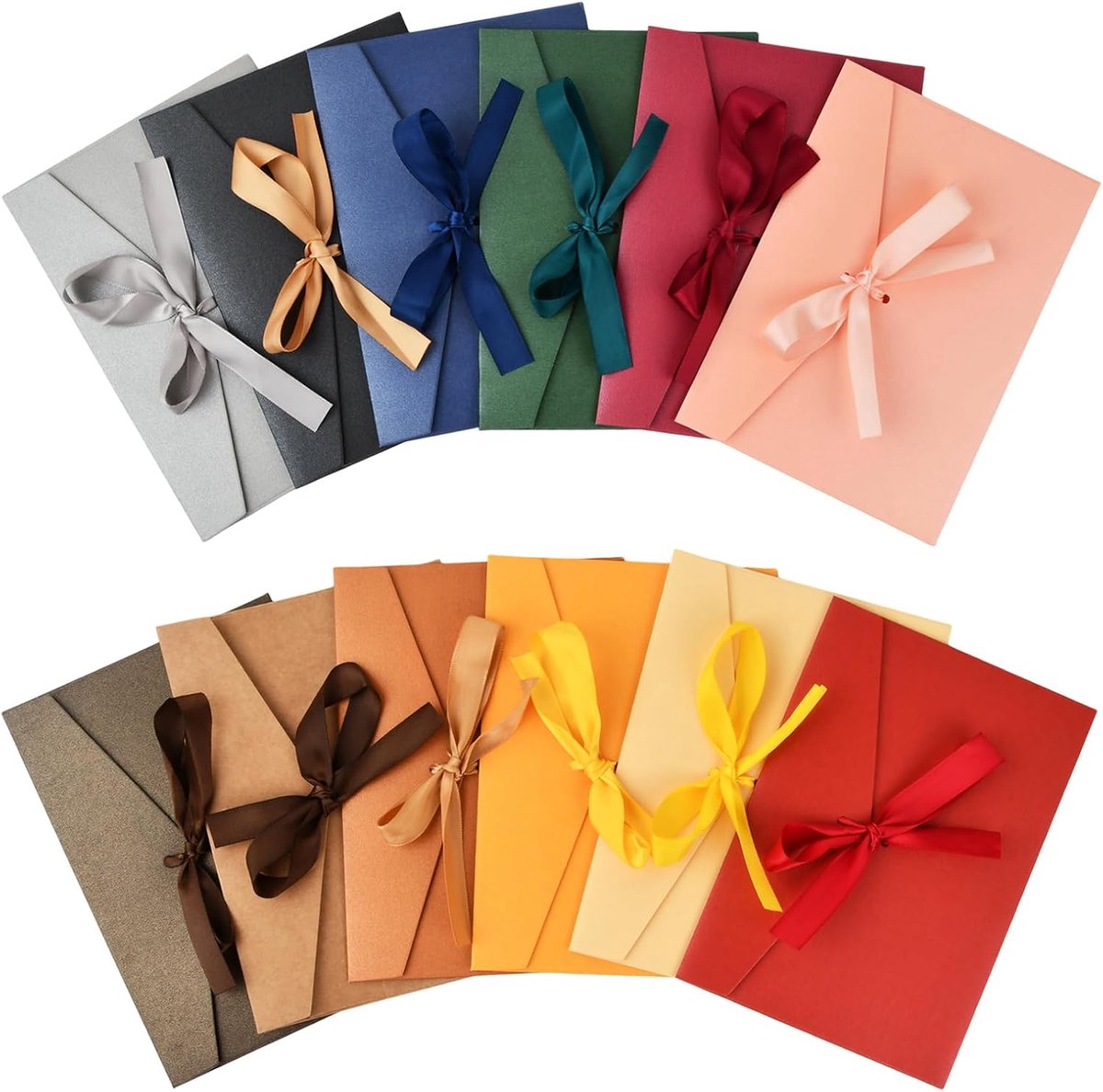 12 Pcs Retro Coloured Pearl Paper Envelopes with Ribbon Elegant Gifts for Christmas Wedding Birthday Vintage Kraft - ShopVlot