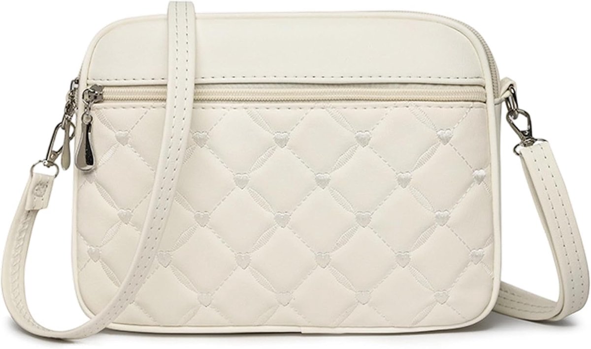 Schoudertas voor dames, kleine handtas van PU-leer met kruisritssluiting, elegant hartdesign, verstelbare riem - ShopVlot