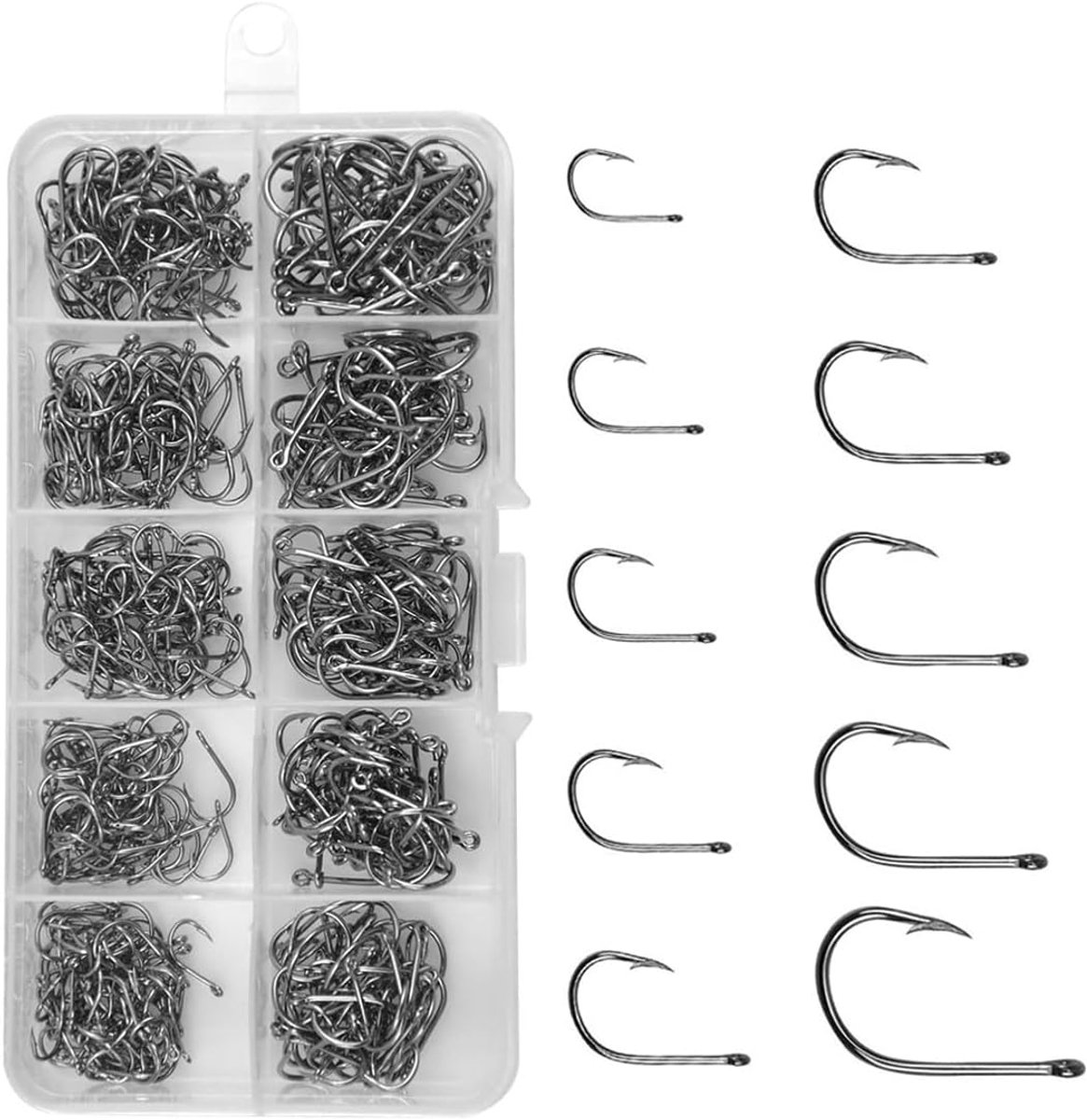 Haken, 200 stuks, 3-12, zwart, koolstofstaal, weerhaken, kunststof doos - ShopVlot