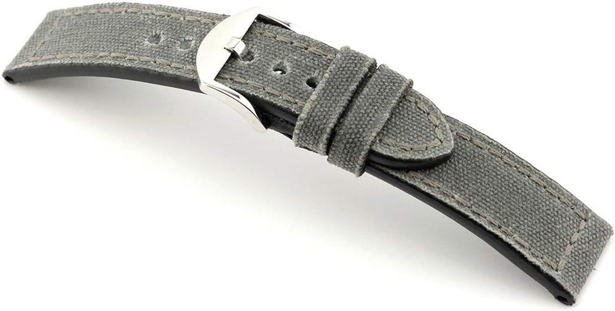 RIOS1931 Heren horlogeband Virginia Mod. 184 echt canvas breedte 22 mm lengte 114/82 mm kleur steengrijs - ShopVlot