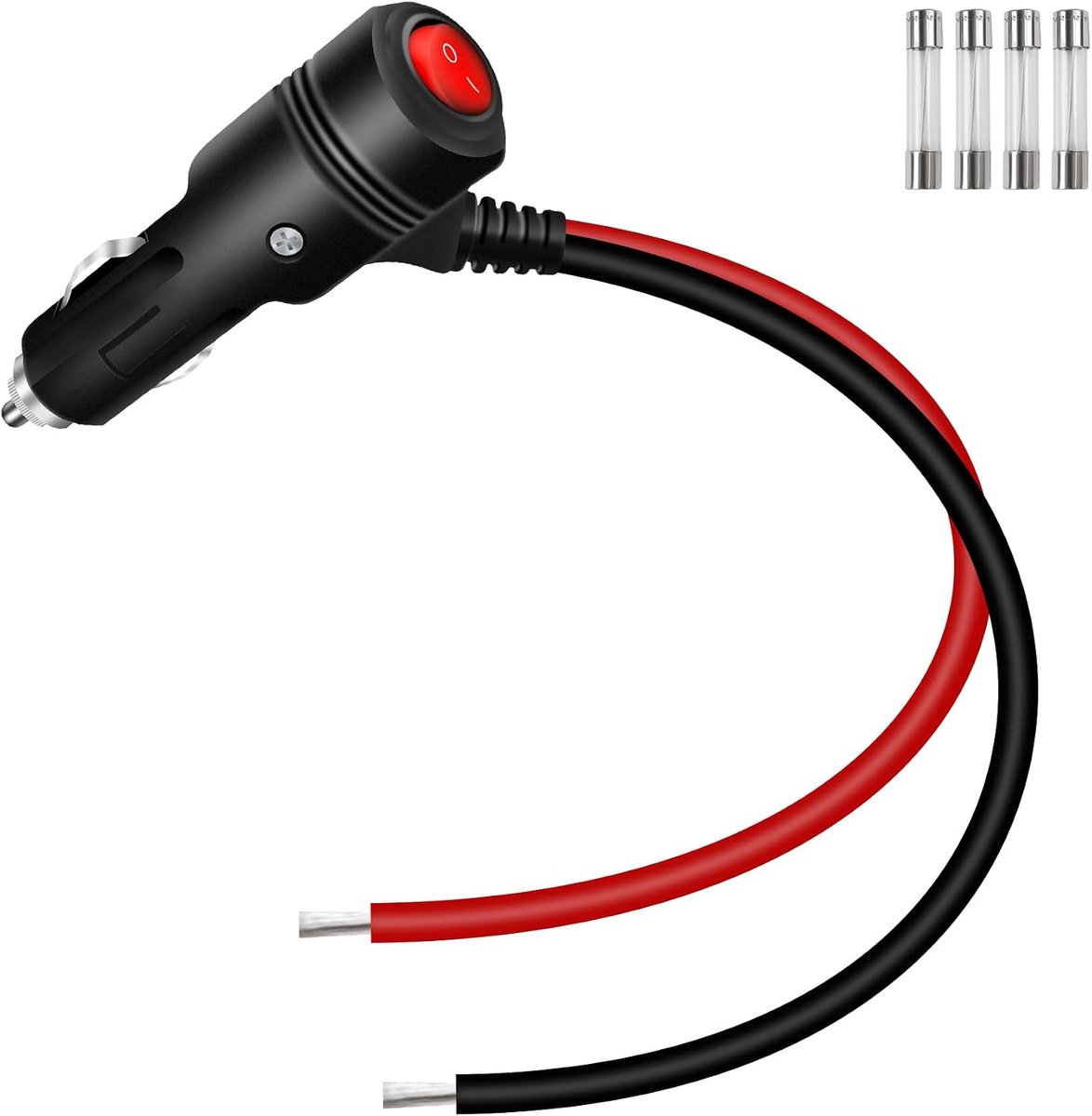 15A Cigarette Lighter Male Socket to Bare Wire with Switch (1, 0.3M) - ShopVlot