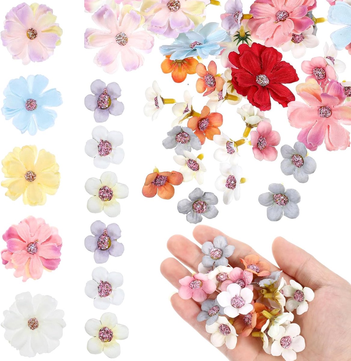 120 stuks kunstbloemen om te knutselen, kleurrijke kunstbloemen knutselen, simulatie elegante bloemkoppen - ShopVlot