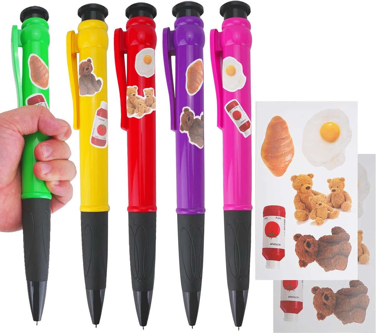 5 Pcs Giant Ballpoint Pens, 28 cm, Jumbo Ballpoint Pen with 10 Cute Stickers, Funny Large Retractable Ballpoint Pens - ShopVlot