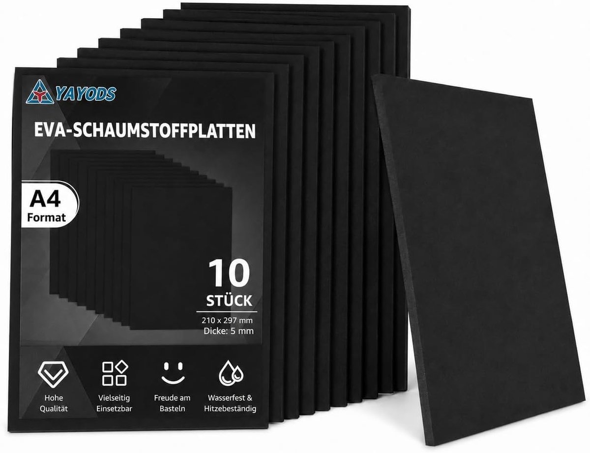 YAYODS Pack of 10 Black EVA Foam 5 mm EVA Foam 210 x 297 mm EVA Foam Sheets Density 75 kg/m³ Foam Board for Crafts DIY - ShopVlot