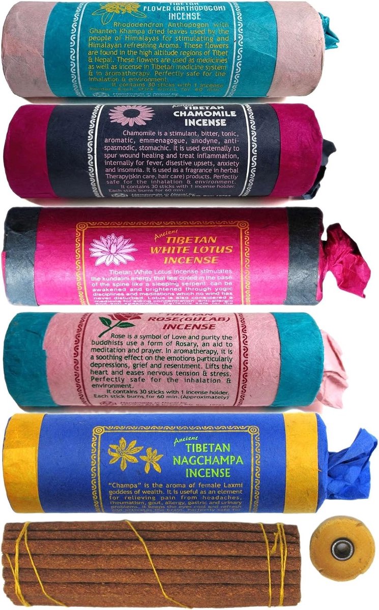 BUDDHAFIGUREN Tibetan incense sticks 5-piece set - Nag Champa - Flower Rose - White Lotus - Chamomile - ShopVlot
