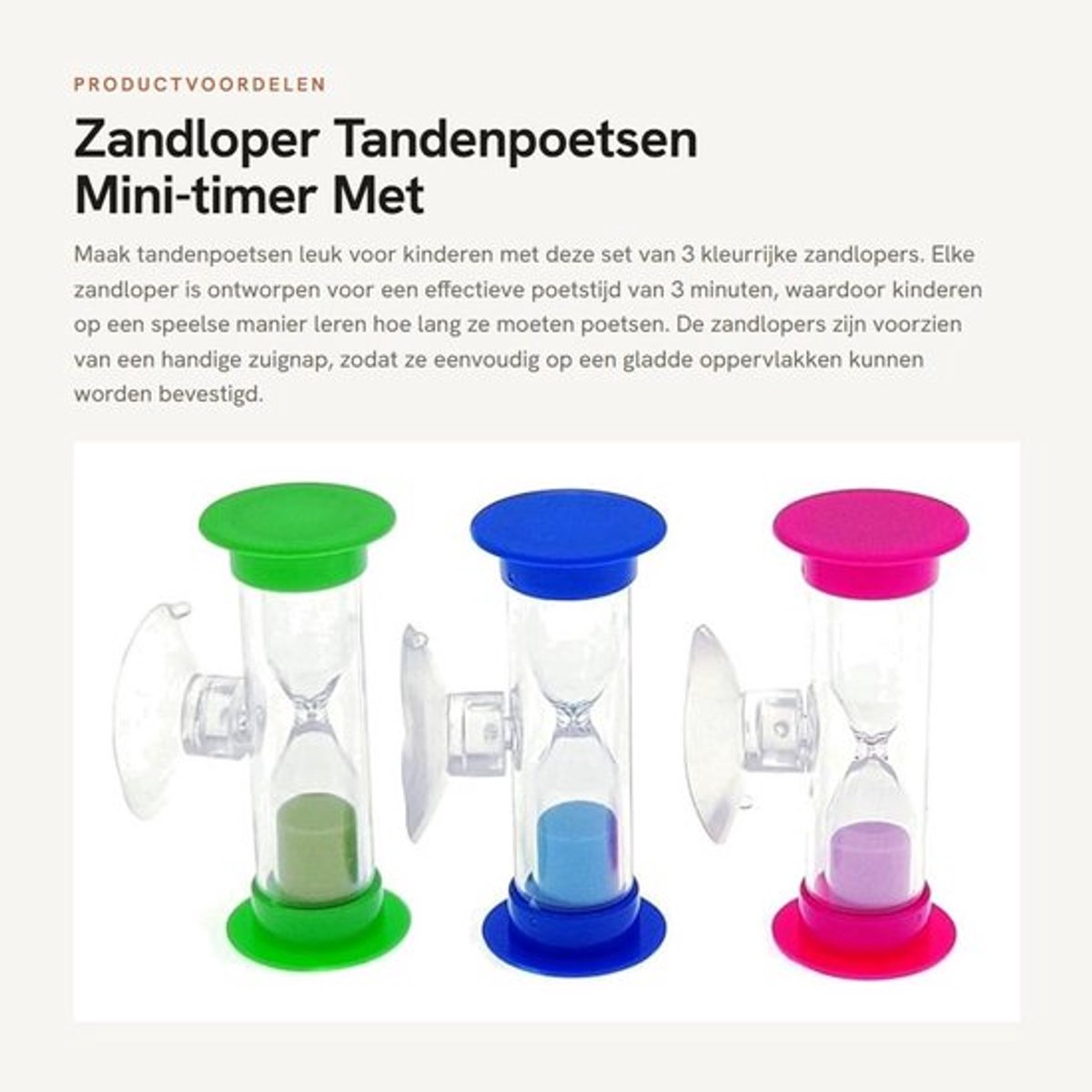 Zandlopers Set van 3 - Zandtimer 3 Minuten - Antislip Zuignap - Duurzaam PVC-Plastic - Kleurrijke Zandkleuren - Veilig voor Kinderen - Timer
