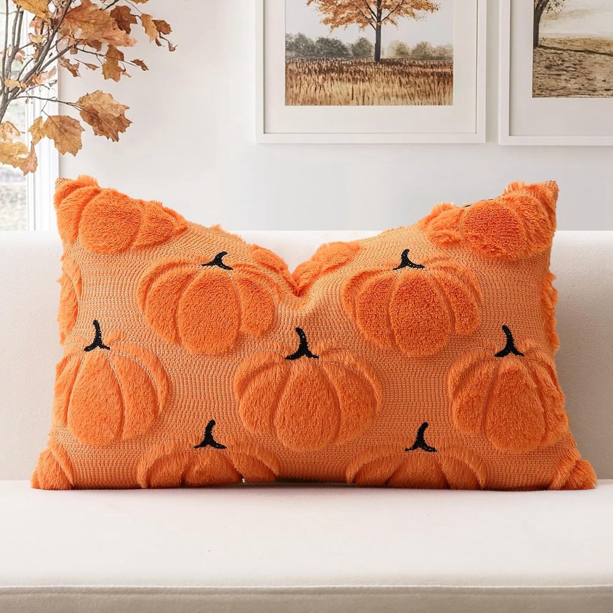 Decoratieve Kussenhoezen 40x60 cm - Zachte Pluche Wolvelvet - Schattig Pompoenpatroon - ShopVlot
