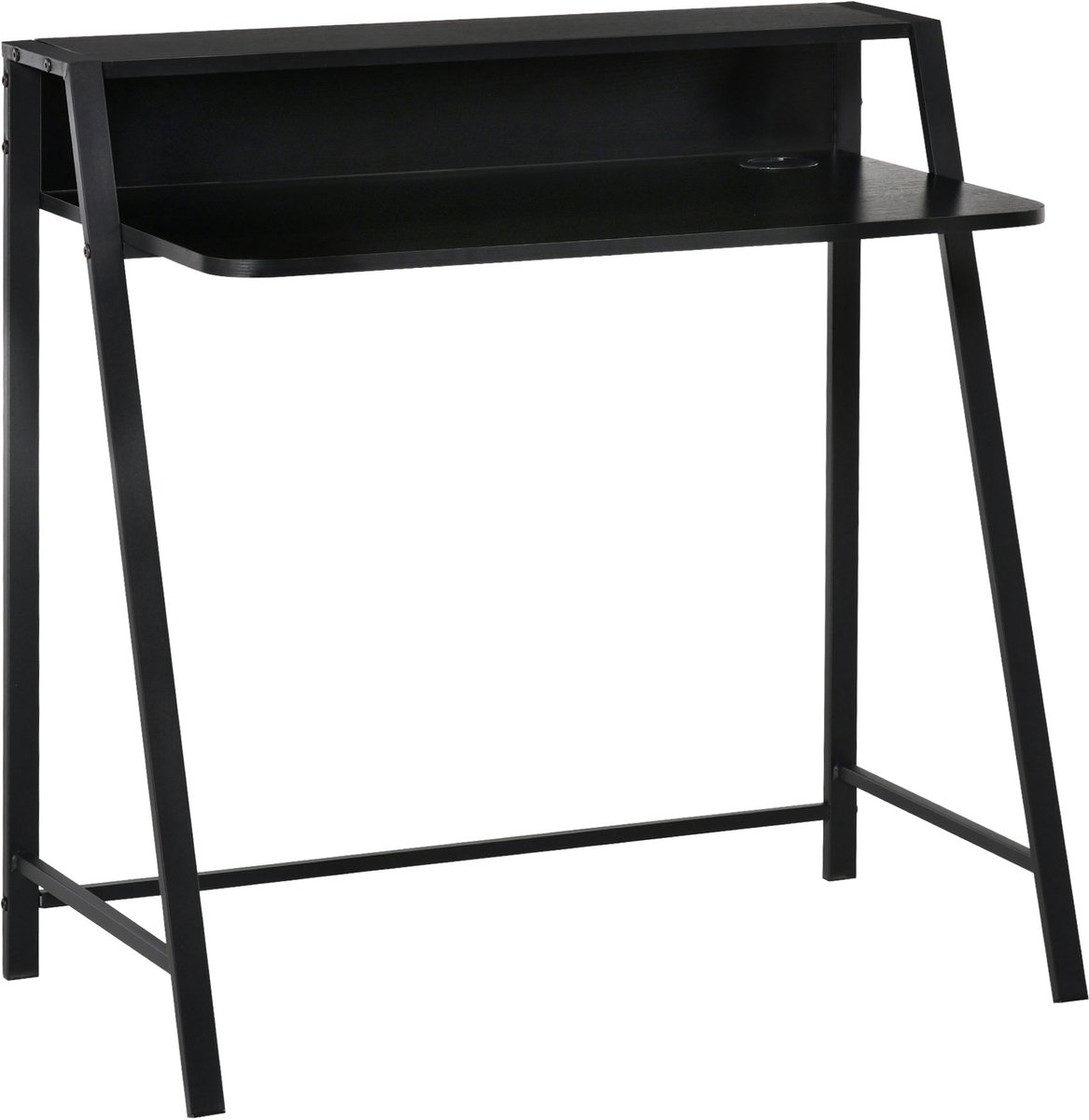 Computer Bureau 84x45x85 cm - Schrijftafel Met Opbergplank En Kabelmanagement - MDF Metaal Zwart