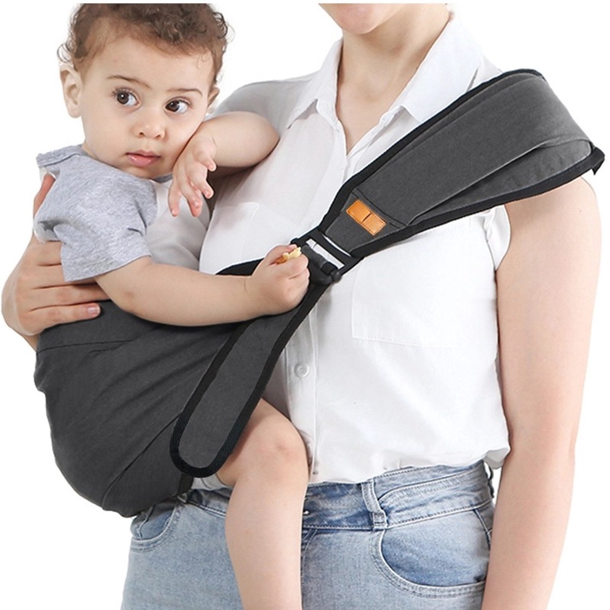 Babydrager voor uitstapjes, gemakkelijk en draagbaar, draaghulp voor één schouder, verstelbare schouderbanden voor extra comfort, uitklapbaar zitkussen, aanbevolen maximaal draagvermogen 13,6 kg - Zwart