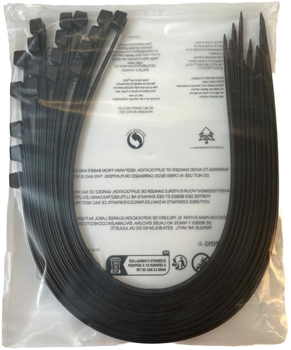 Kabelbinders 1000 mm x 9 mm - Treksterkte 80 kg - Zwart - UV-bestendig - Herbruikbaar - PA66/Nylon66 materiaal - Ritsbanden