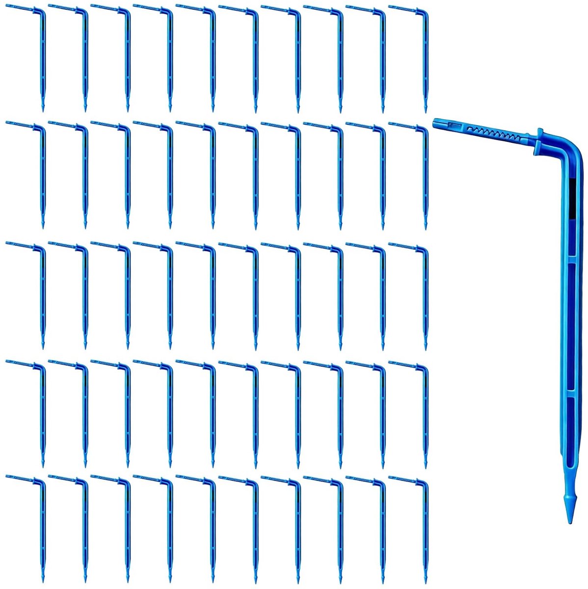 50pcs Irrigation Drops, 0.6mm, 10cm, Blue, Curved Arrow Dripper for Drip Irrigation, Micro Dripper for 1/8 Inch Hose - ShopVlot