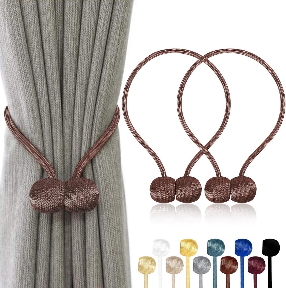 Magnetische gordijngordijnhouder gordijnclips touw achterwaarts gordijnhouder gespen gordijnhouder voor huisdecoratie 2 stuks bruin