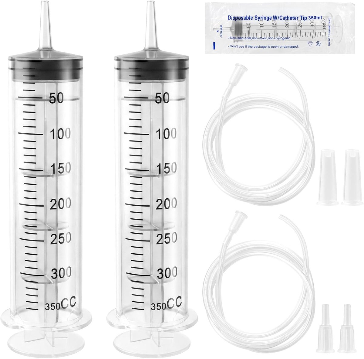 2Pcs Large Syringe 350ml, Plastic Without Needle Syringe with Hose, Reusable, Dosing Syringe for Laboratory, Garden - ShopVlot