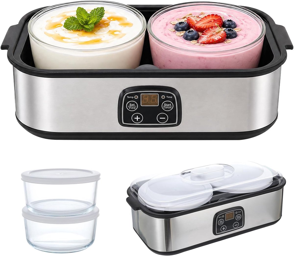 Automatische yoghurtmachine 2 liter - zilver - instelbare temperatuur - maak probiotische yoghurt - ShopVlot