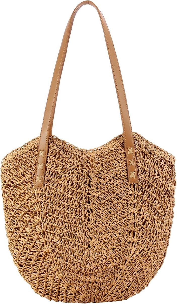 Grote strandtas - strohandtas met ritssluiting - Boheemse stijl - perfect voor vakantie - ShopVlot
