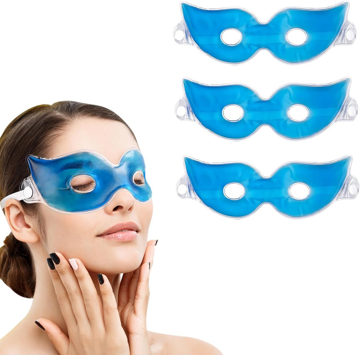 Oogmasker 3 stuks - Warm/koud gel - Herbruikbaar - Verlichting van donkere kringen - ShopVlot