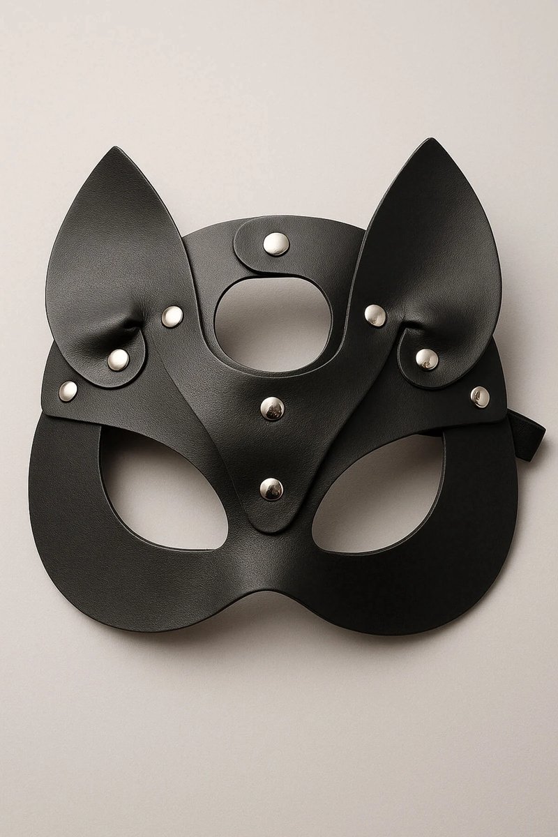 Zwarte synthetische leren masker voor volwassenen - handgemaakte maskers voor carnaval, theater en feestkleding