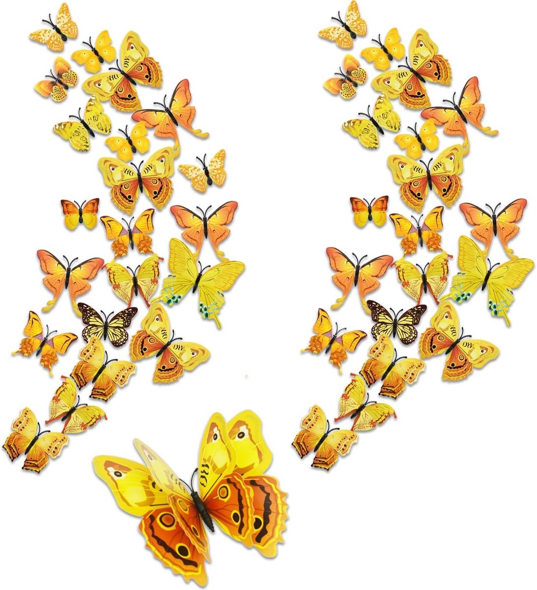 Muurstickers - Geel - Dubbellaags - Decoratieve 3D Vlinders - Voor Binnengebruik