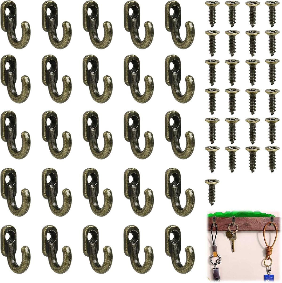Mini ijzeren haken 25 stuks - retro design - antiek brons - ideaal voor wanddecoratie - ShopVlot