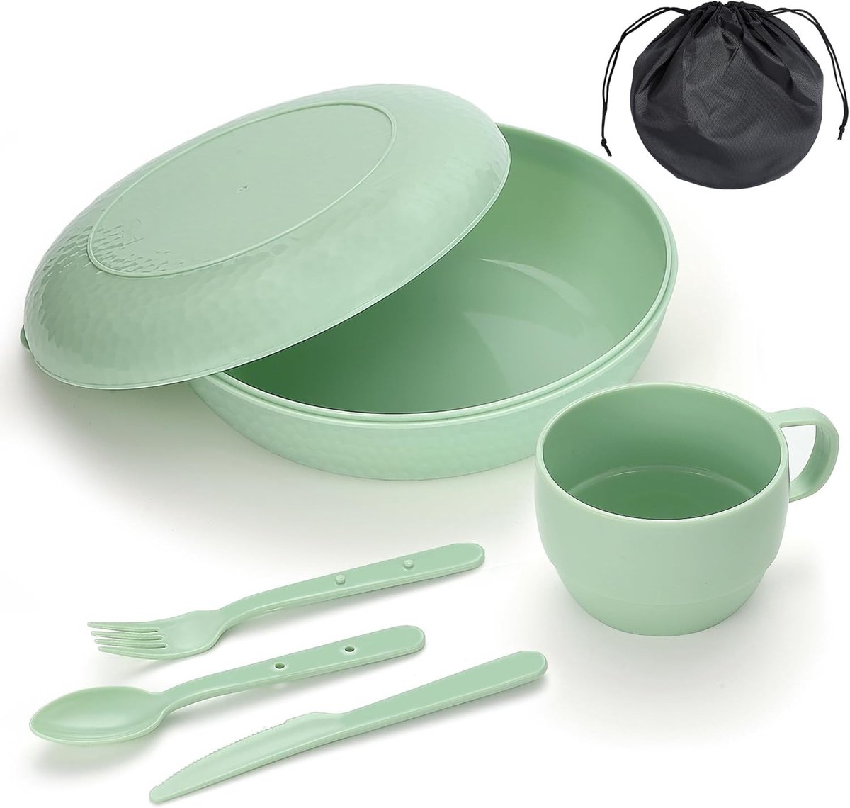 Camping Mess Kit - Plastic - Inclusief Kom, Bord, Beker, Lepels, Vork en Mes - Voor Kamperen en Buitenactiviteiten