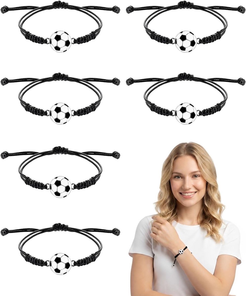 Voetbalarmbanden 6 x verstelbaar - gevlochten koord - met balhanger - ideaal voor vriendschap - ShopVlot