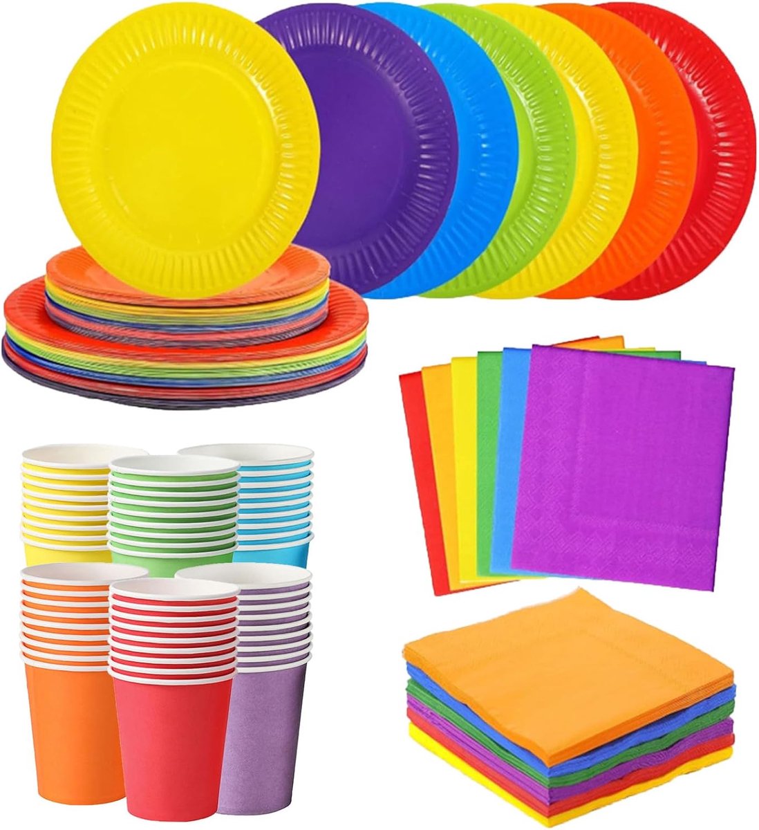 Papieren feestservies set - 120 kleurrijke onderdelen - diner- en saladeborden - perfect voor neon fiesta - ShopVlot