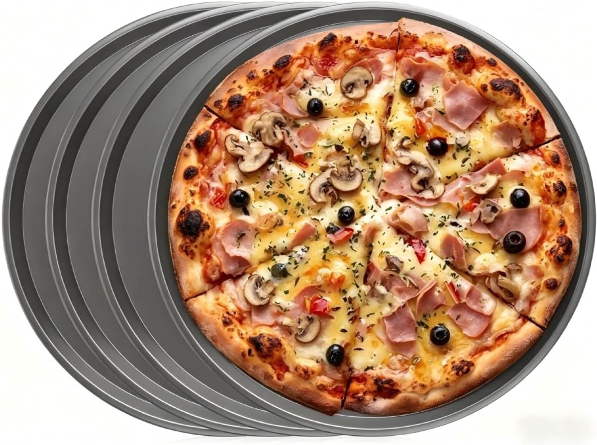 Pizza-bakplaatset 4 stuks - Ø 29 cm - koolstofstaal - anti-aanbaklaag - ideaal voor pizza en taart - ShopVlot