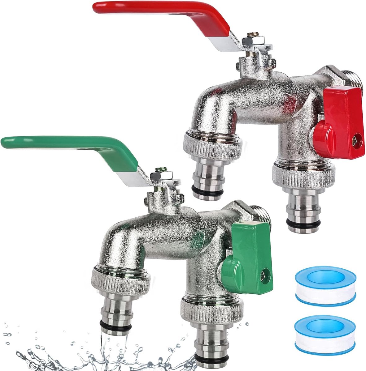 Dubbele afvoerkraan 1/2 inch - zinklegering - 2 gescheiden uitlopen - ideaal voor tuin en huishouden - ShopVlot