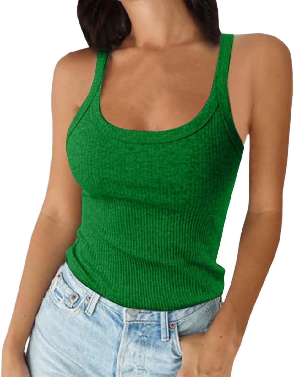 Tanktop dames - ronde hals - effen kleur - slanke pasvorm en stretch - ShopVlot