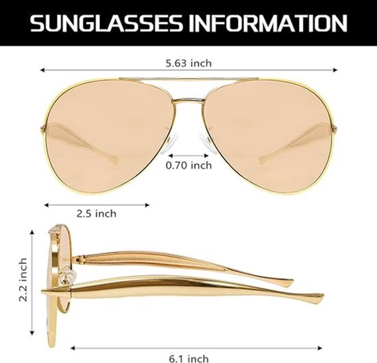 Retro gold aviator sunglasses for men and women, 2025 metal oversized 70s aviator sunglasses van Merkloos — afbeelding 4