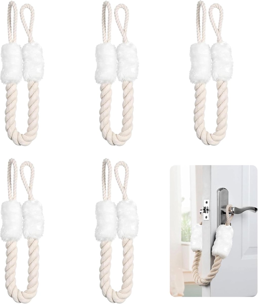 Deurstopper kabelclip set 5-delig - 60 cm katoen - multifunctioneel - voorkomt dichtslaan van deuren - ShopVlot