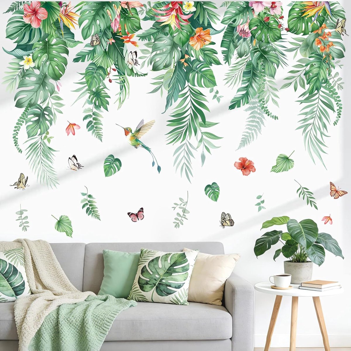 Muursticker tropische bladeren - palmblad planten - eenvoudig aan te brengen - perfect voor woonkamer en slaapkamer - ShopVlot