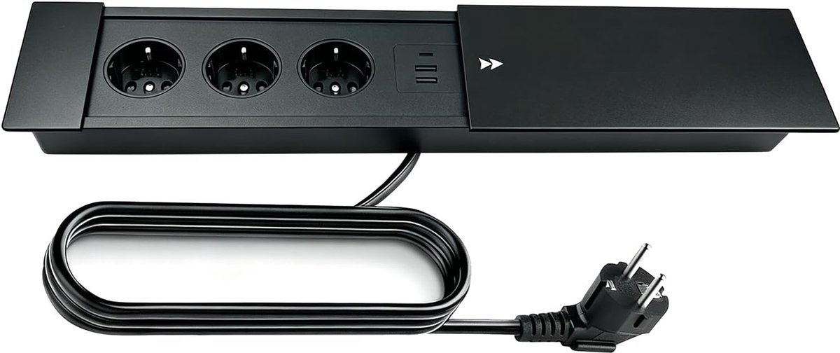 Inschuifbaar stopcontact 230 V - 3 EU-stopcontacten - 2 USB en type C-aansluitingen - ShopVlot