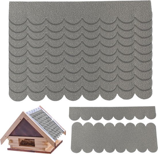 Dakleer voor Vogelhuis - Waterdichte Mini Dakshingles - 32 Stukken Zelfklevende Dakbedekking voor Vogelhuis, Nestkast, Konijnenhok, Insectenhotel - Grijs