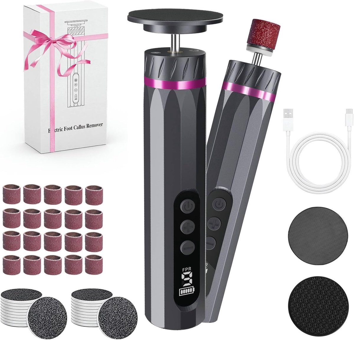 Callus remover elektrisch 9 tanden - 3-in-1 pedicure set - LED-display - verzorgt voeten, handen en lichaam - ShopVlot